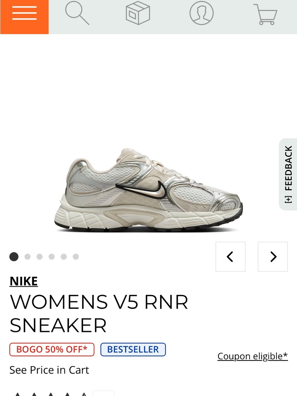 Nike Womens V5 RNR Sneaker — Cream and White (off white)